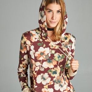 Burgundy Floral Hoodie